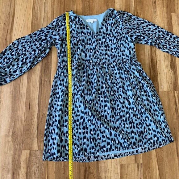 Loft Light Blue Small Snow Leopard Print V-Neck Swing Dress - Picture 12 of 15